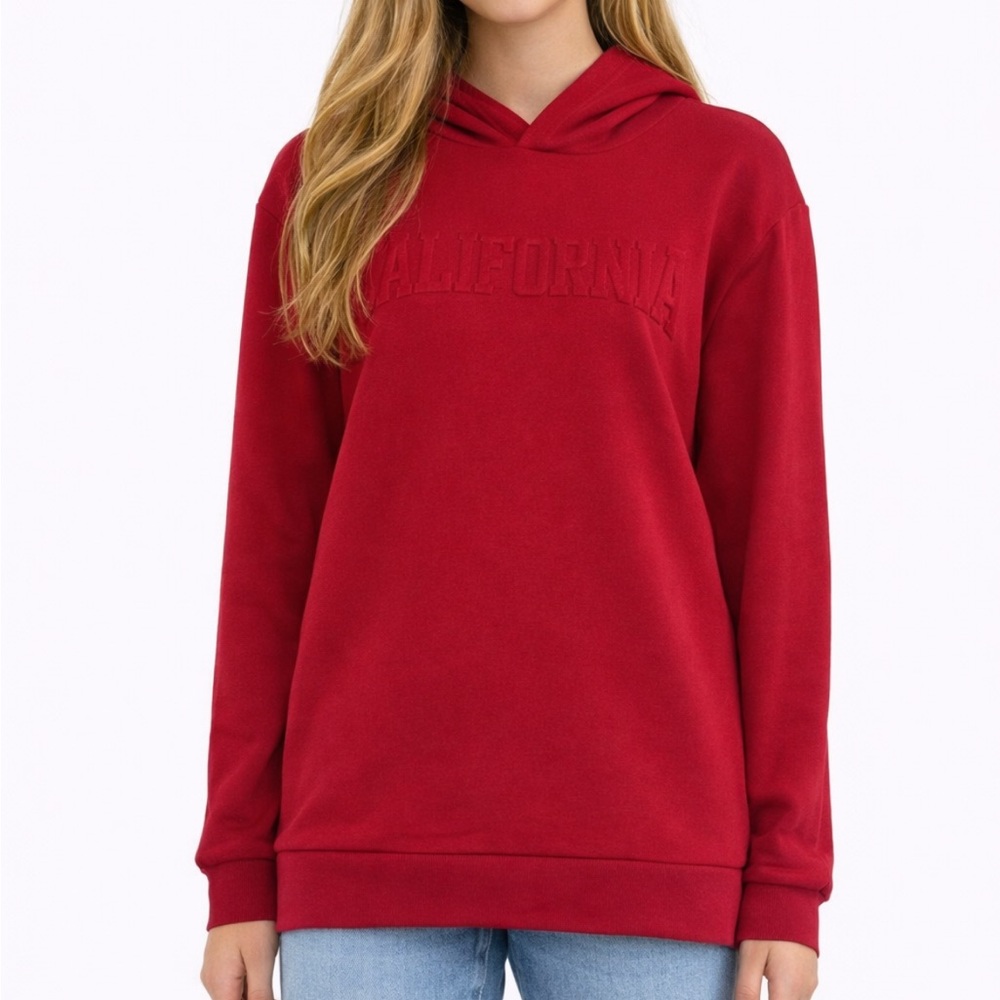 SHEIN teen red California textured letter fleece lined hoodie size 14Y